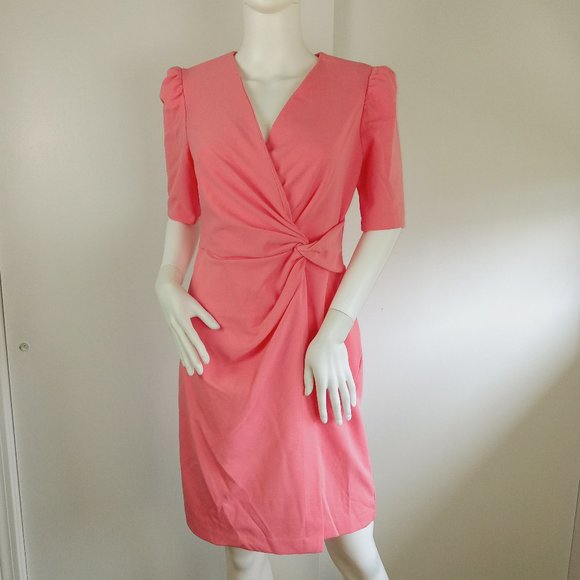 DKNY Women's Twist Front Wrap Dress Size 6 Pink V-Neck Half Sleeve Sheath - Picture 1 of 8